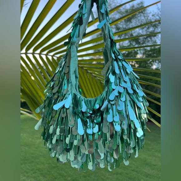 COPY - Teal Sequin and Beaded Bag, Cha-Cha Hobo Shoulder Bag, Handsewn NWT - Picture 6 of 7